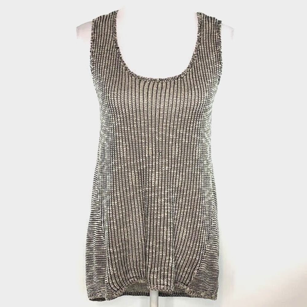 MYSTREE Womens Size S Tank Top Sleeveless Soft Knit High Low Hem Beige Black